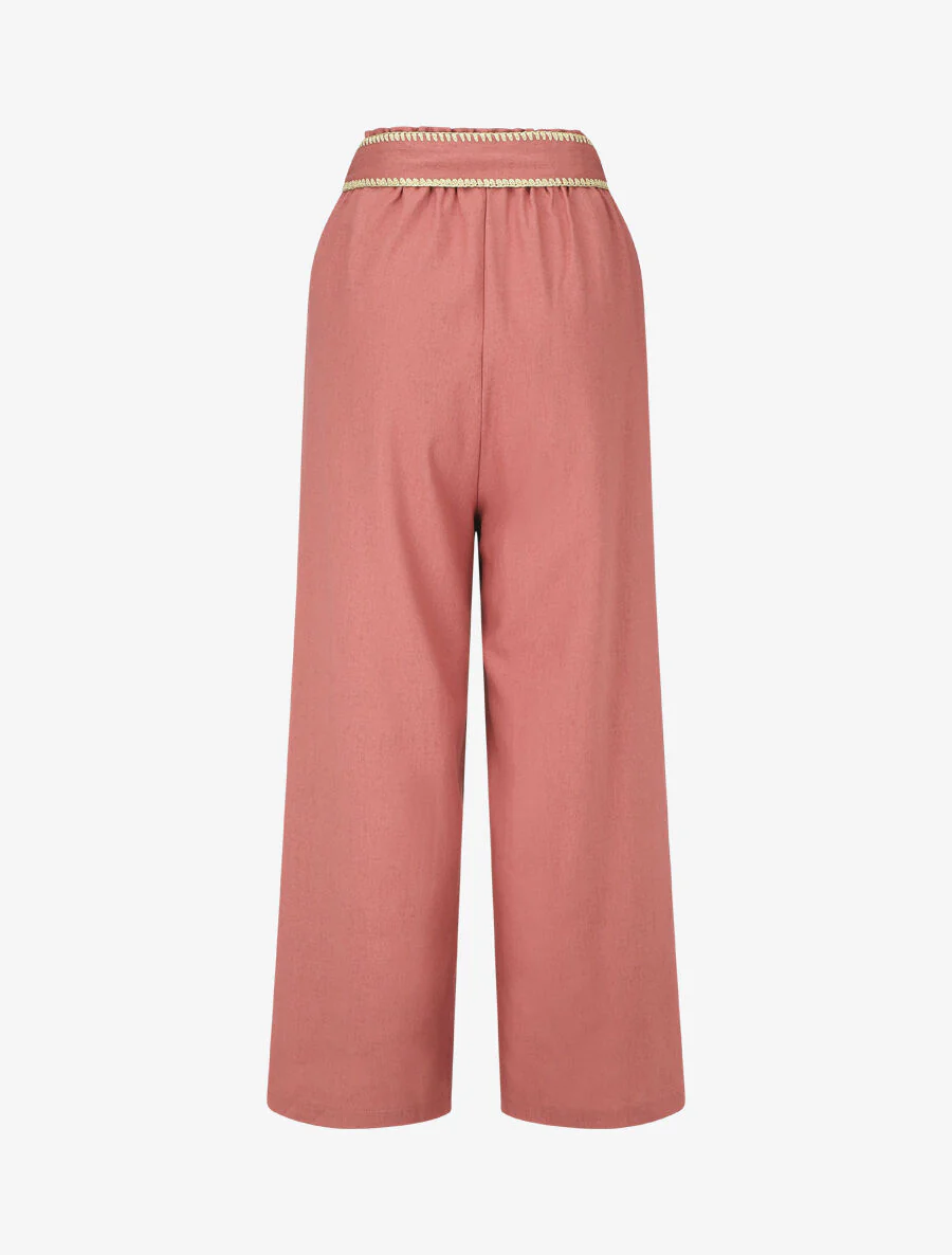 Elastische broek met linnen-effect en stijlvolle tailleband - Oudroze - Image 2