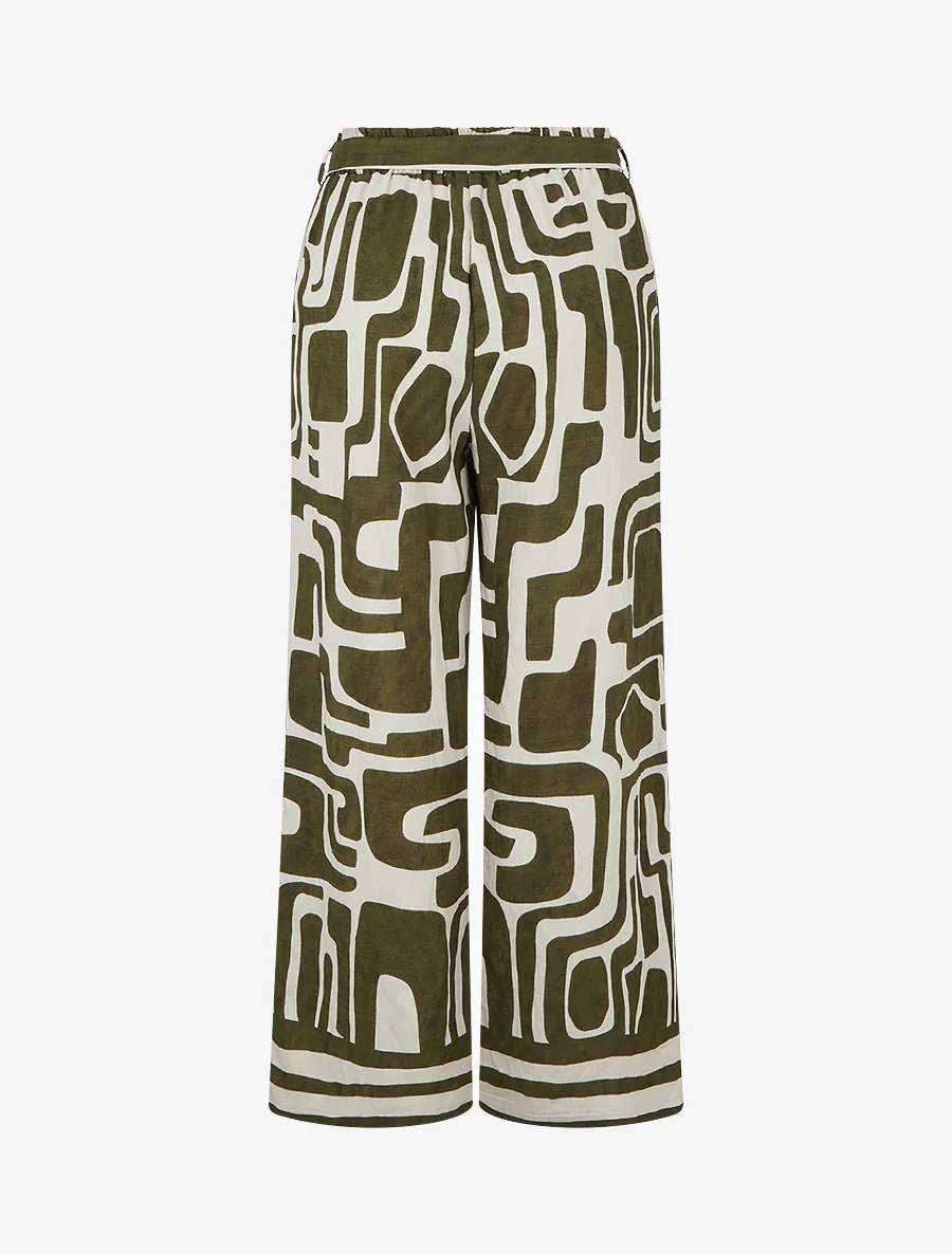 Elastische broek met rechte snit en fantasieprint - Kaki - Image 2