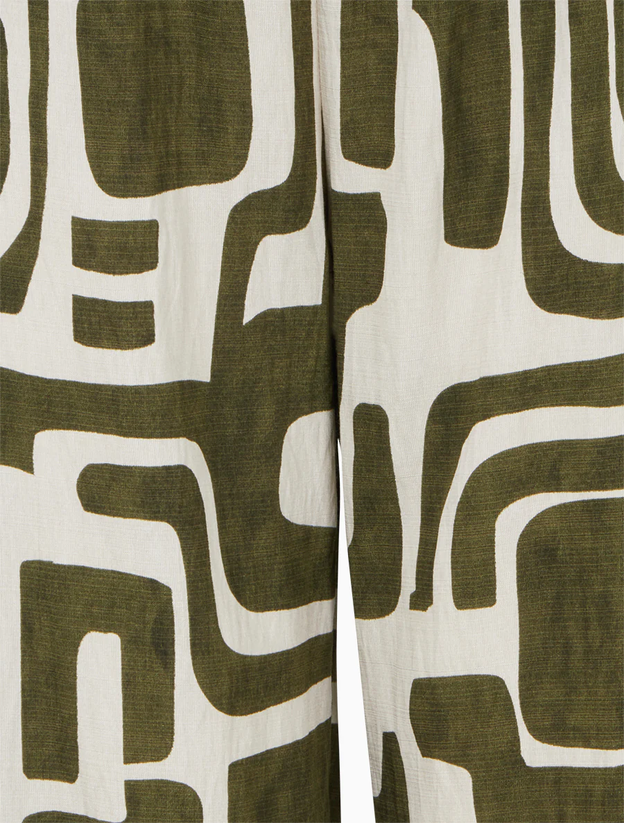Elastische broek met rechte snit en fantasieprint - Kaki - Image 3