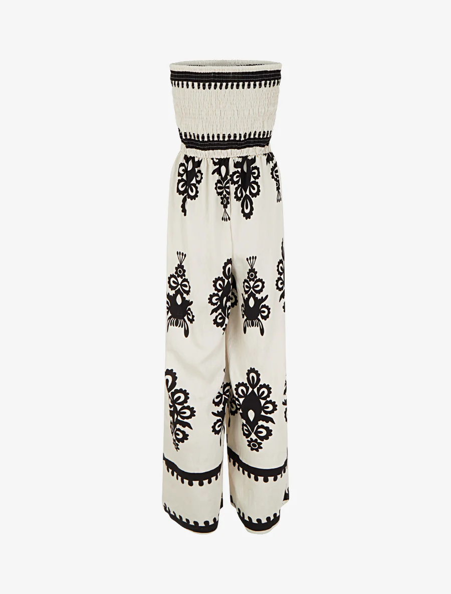 Elastische bustier jumpsuit met grafische print - Beige - Image 2