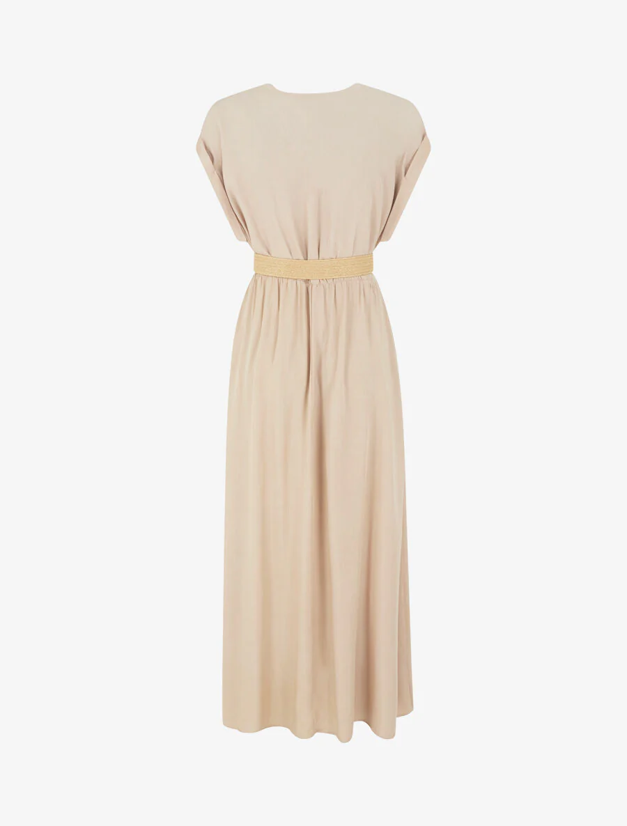Elastische effen lange jurk - Beige - Image 2
