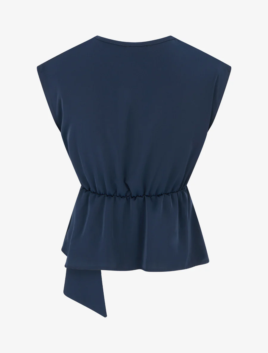 Elastische effen top met korte mouwen - Marine - Image 2