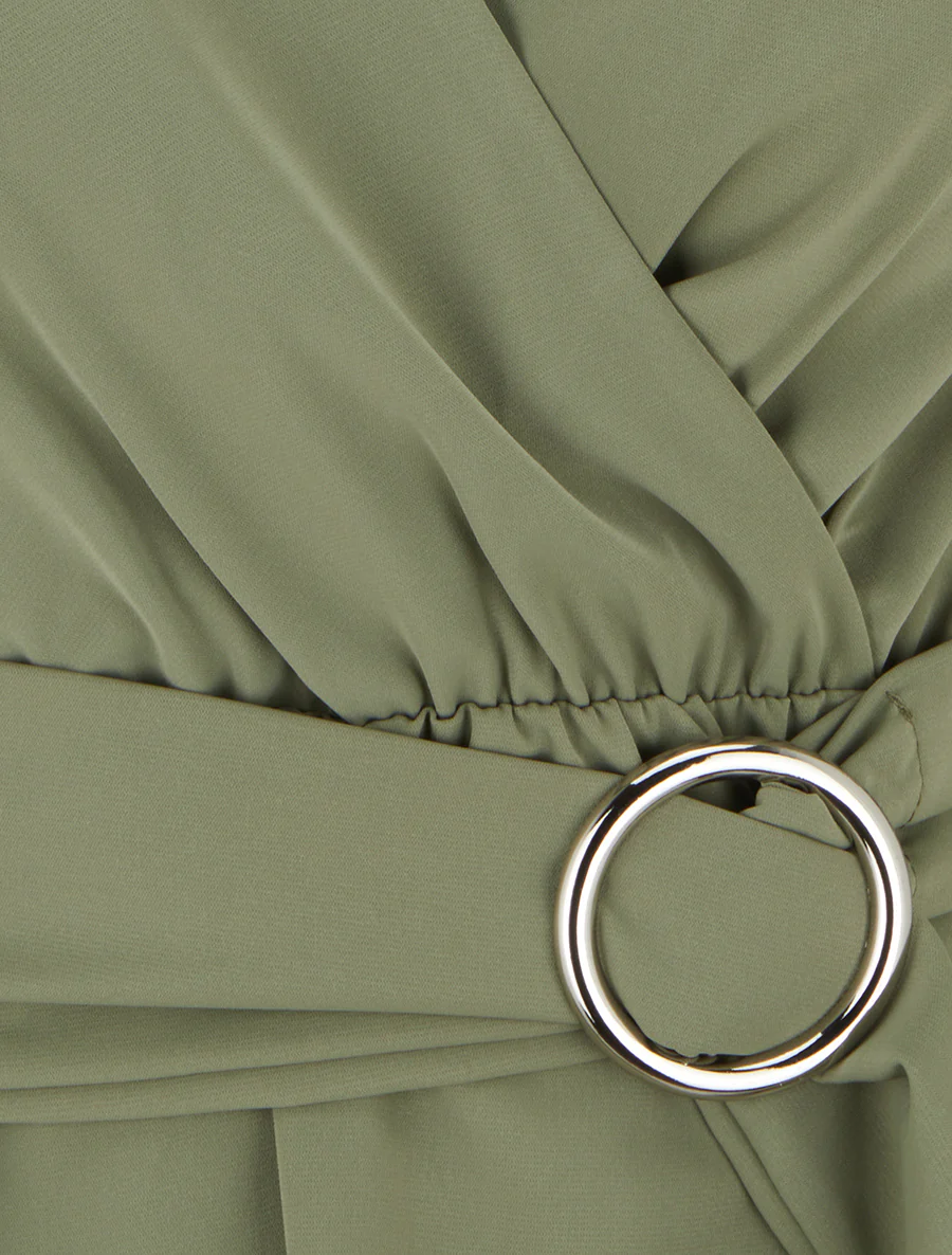 Elastische effen top met korte mouwen - Kaki - Image 3