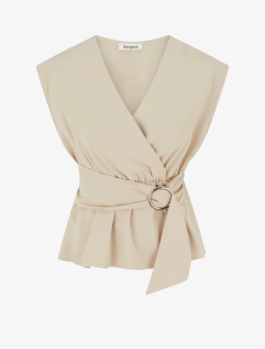 Elastische effen top met korte mouwen - Beige