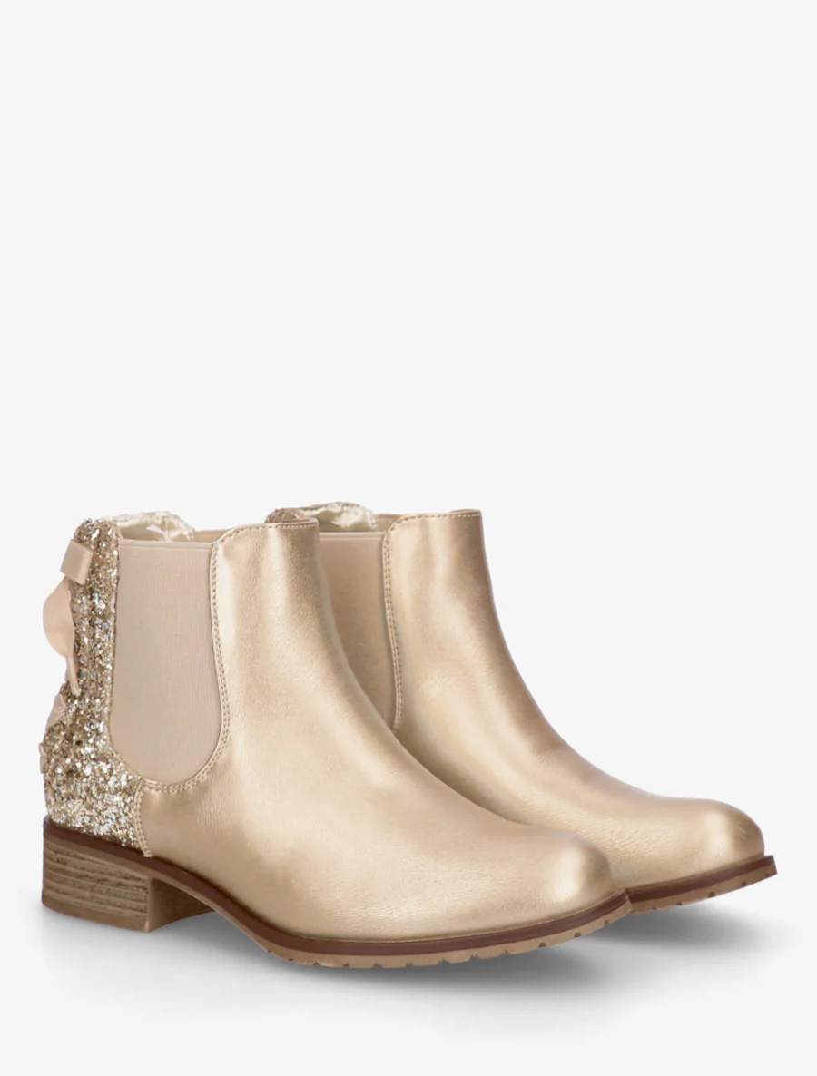 Elastische enkellaarsjes met lint in veterstijl - Goud - Image 4