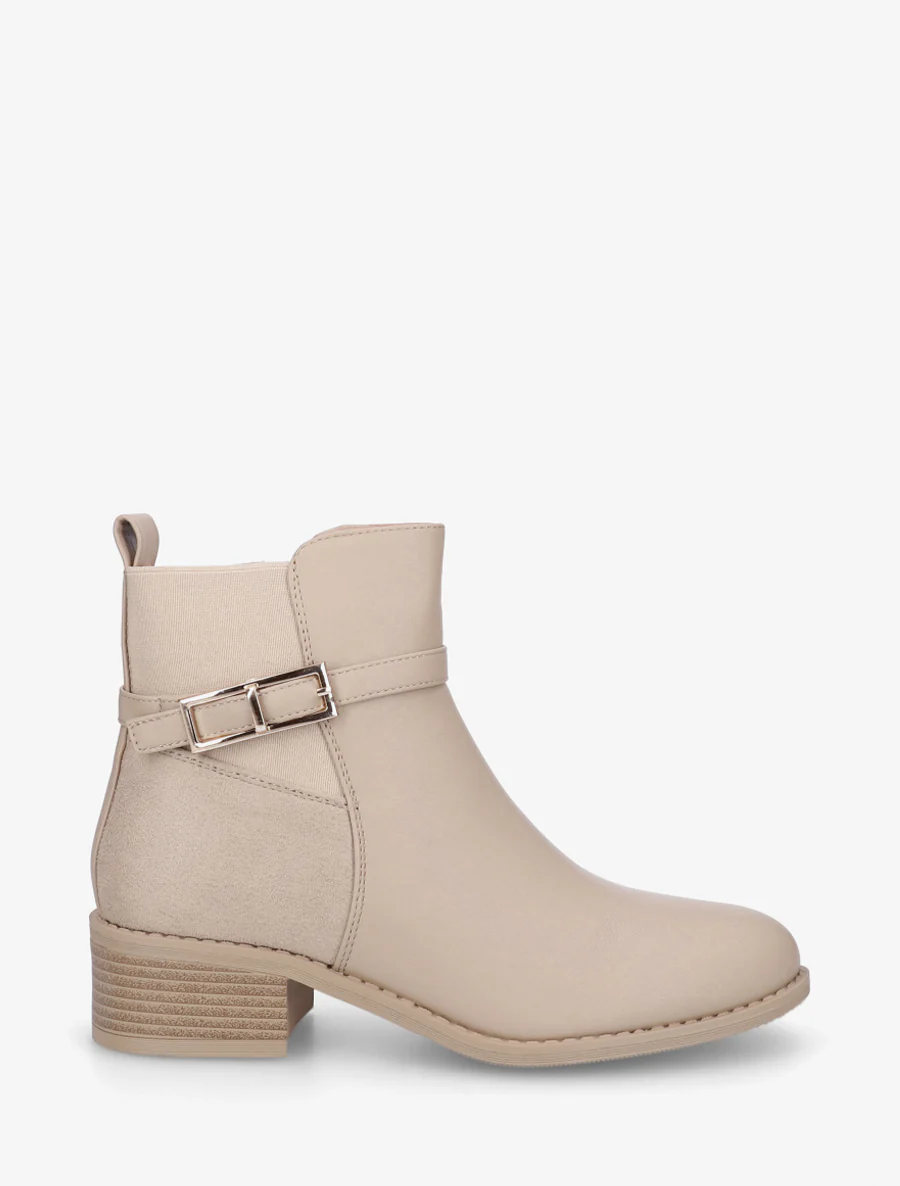 Elastische enkellaarsjes van twee materialen - Beige