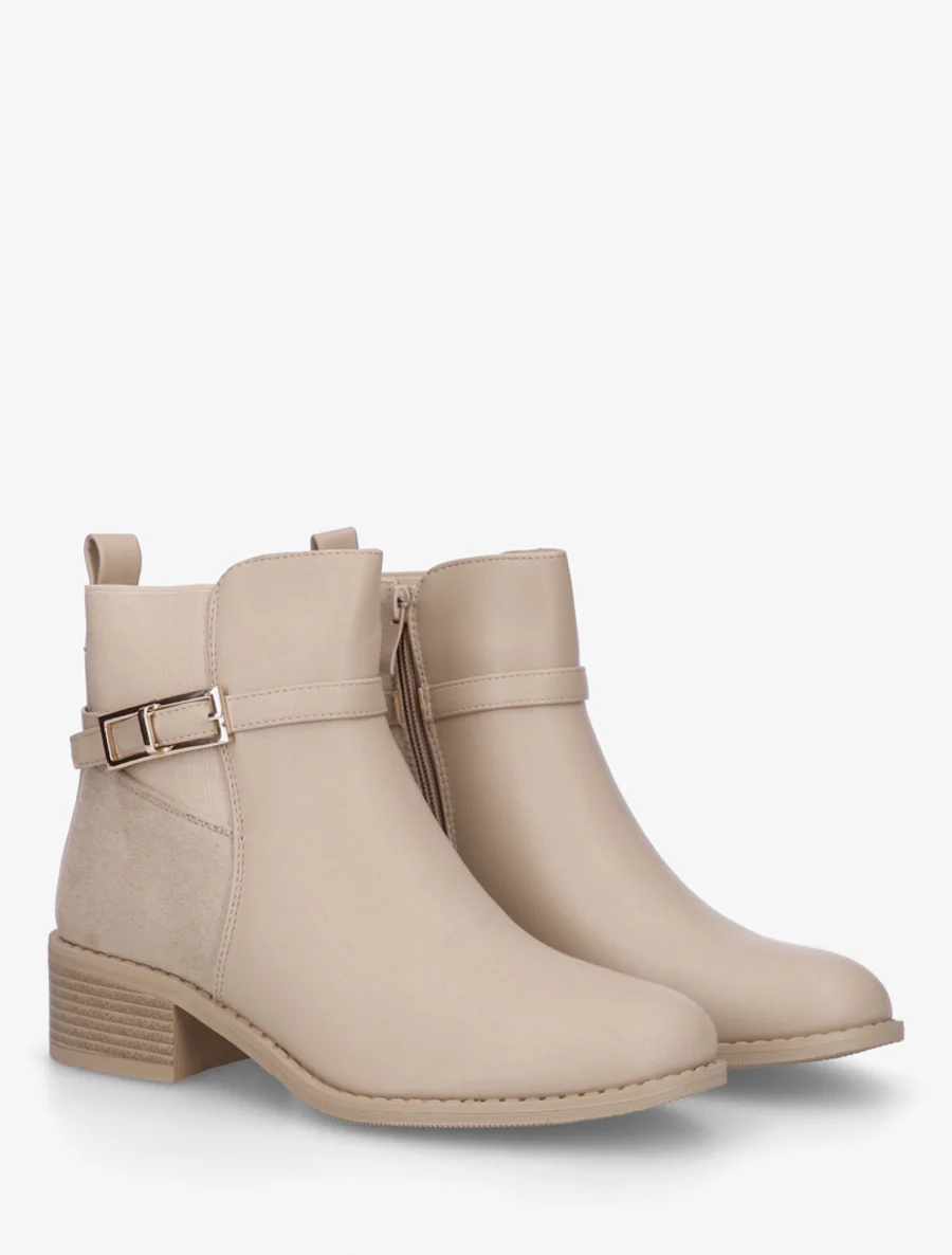 Elastische enkellaarsjes van twee materialen - Beige - Image 4