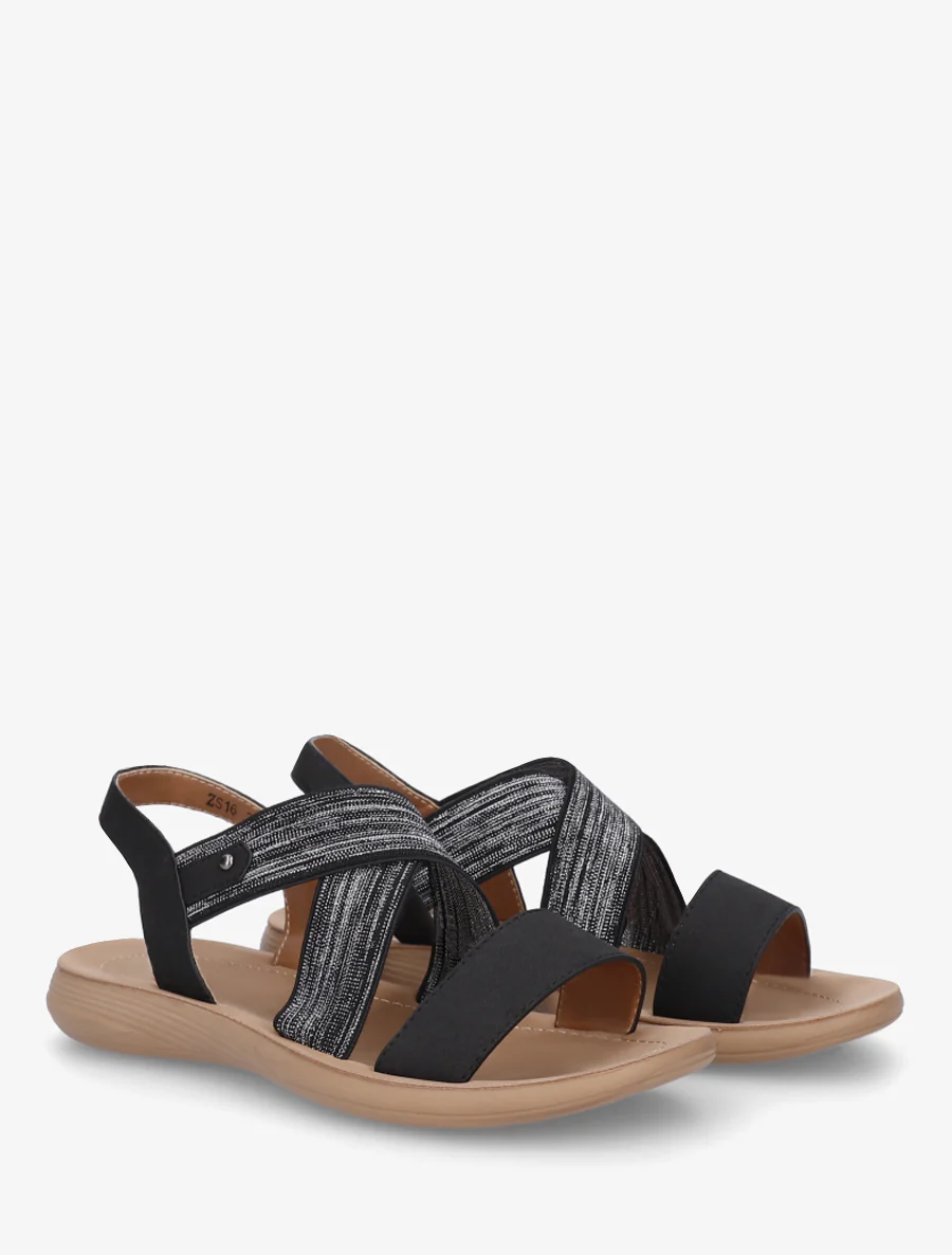 Elastische gekruiste sandalen - Zwart - Image 4