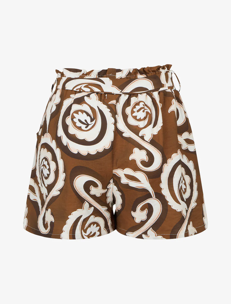 Elastische korte broek met arabeskenprint - Bruin - Image 2