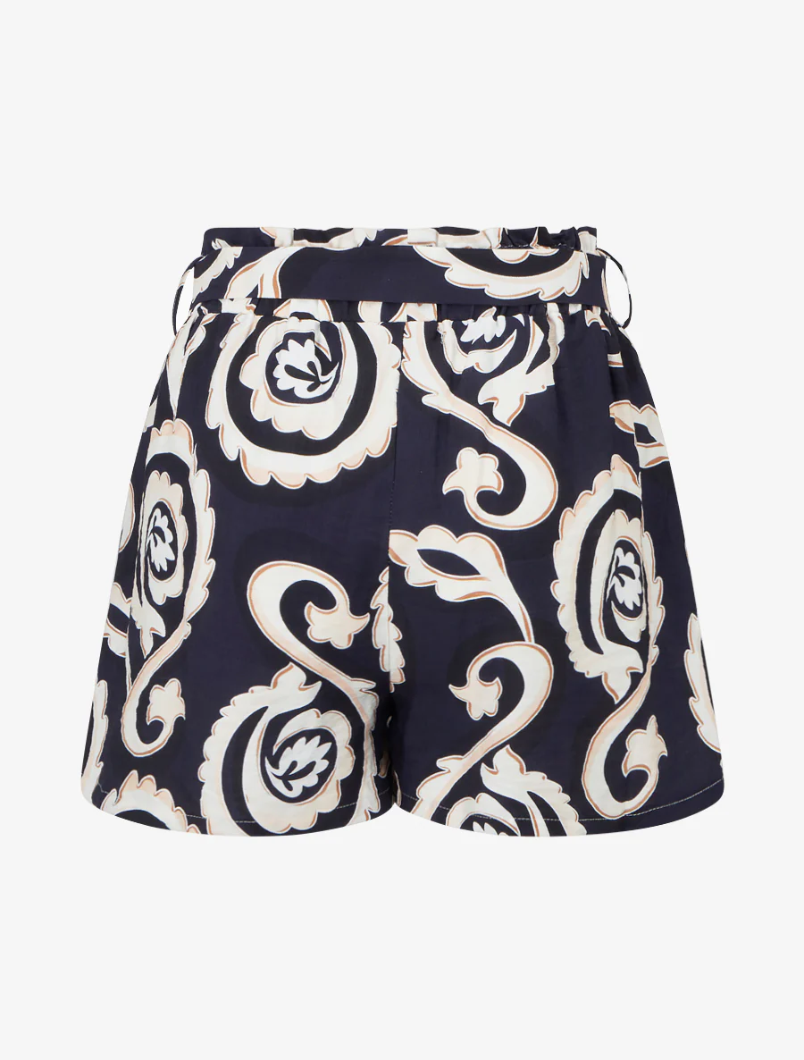Elastische korte broek met arabeskenprint - Marine - Image 2