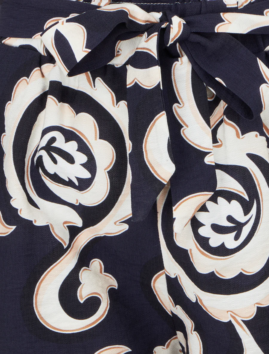 Elastische korte broek met arabeskenprint - Marine - Image 3
