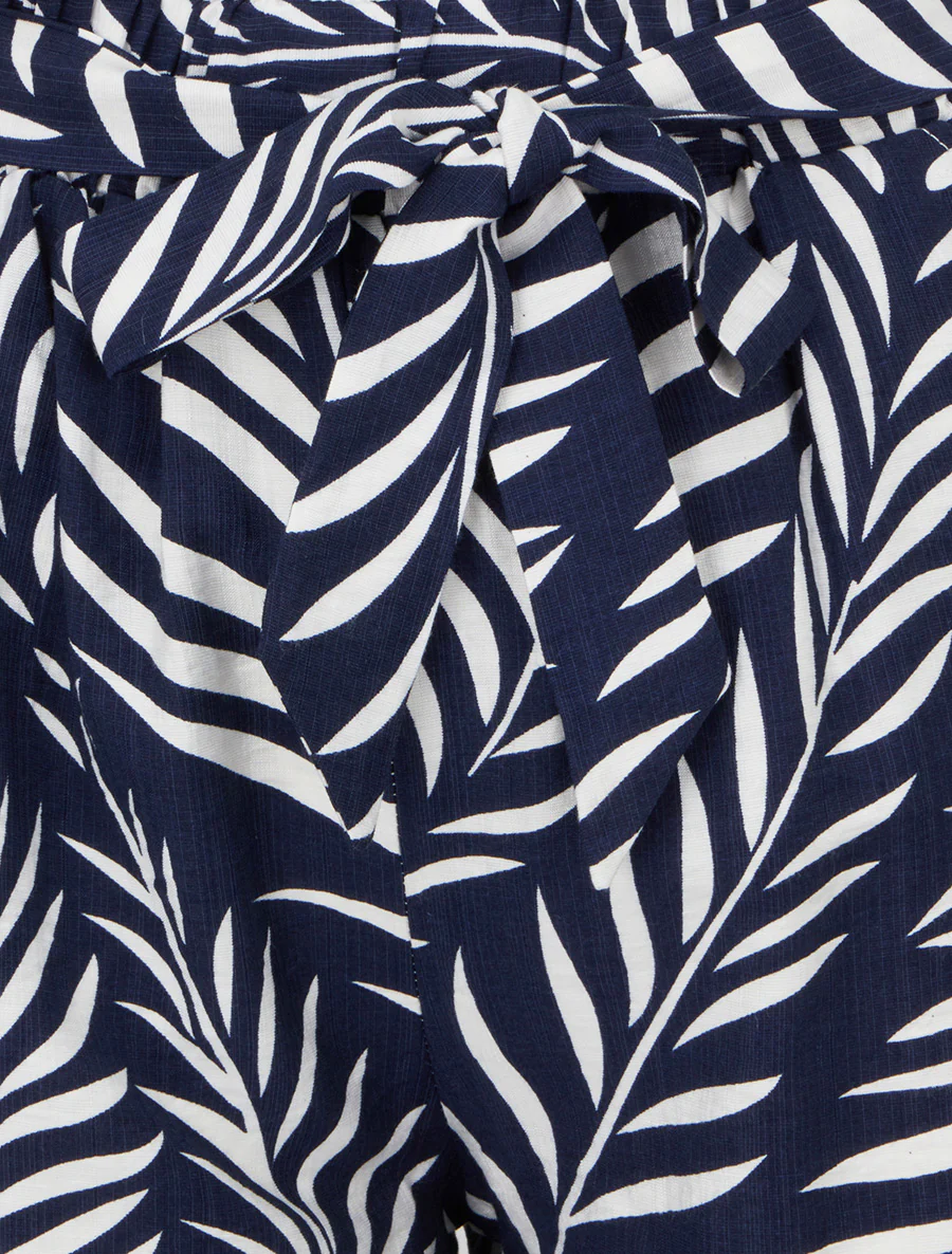Elastische korte broek met bladerenprint - Marine - Image 3