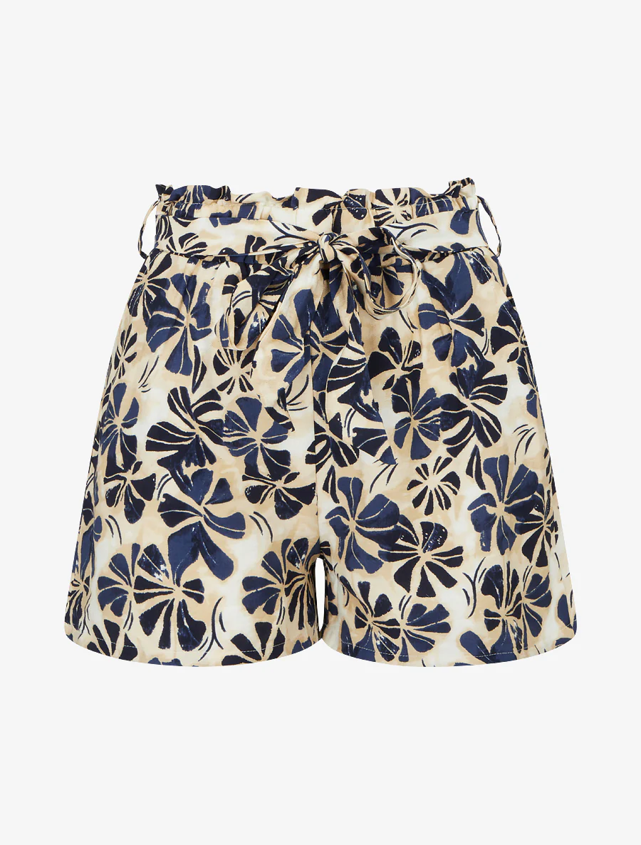 Elastische korte broek met bloemenprint. - Marine