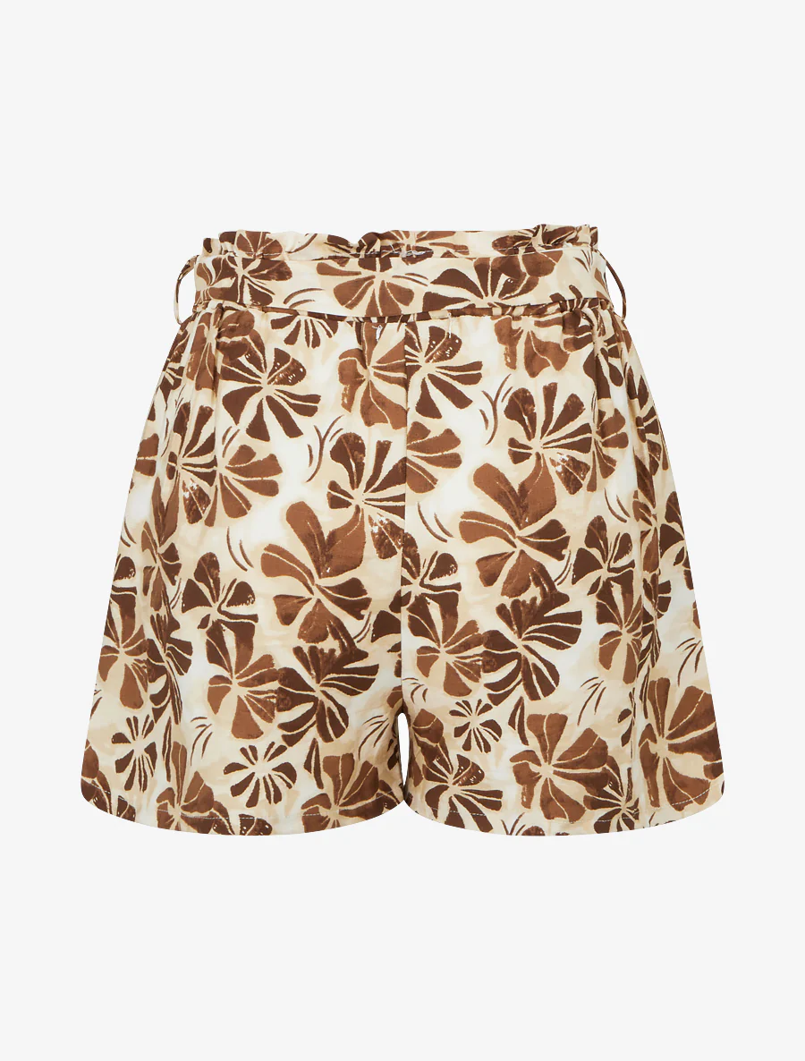 Elastische korte broek met bloemenprint. - Bruin - Image 2