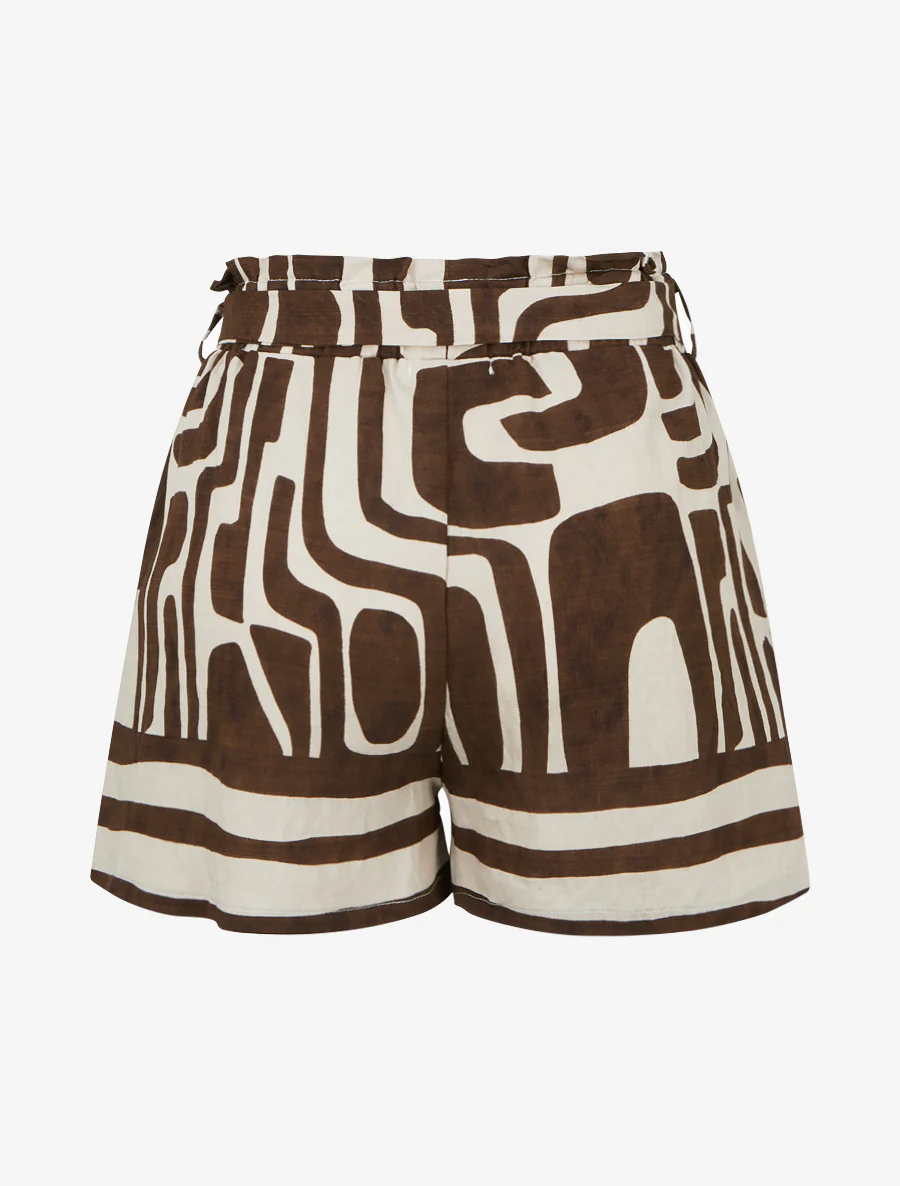 Elastische korte broek met fantasieprint - Bruin - Image 2