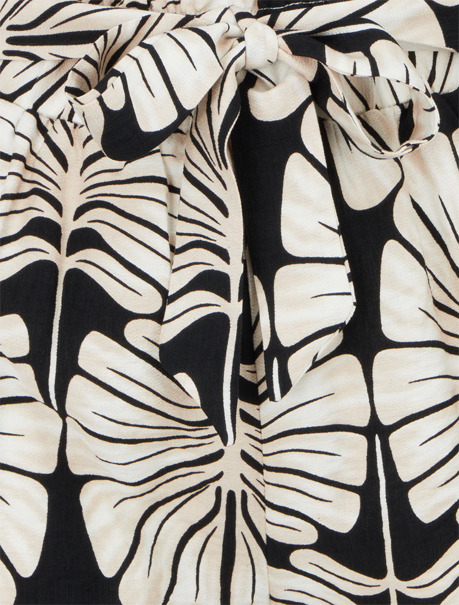 Elastische korte broek met tropische print - Zwart - Image 3