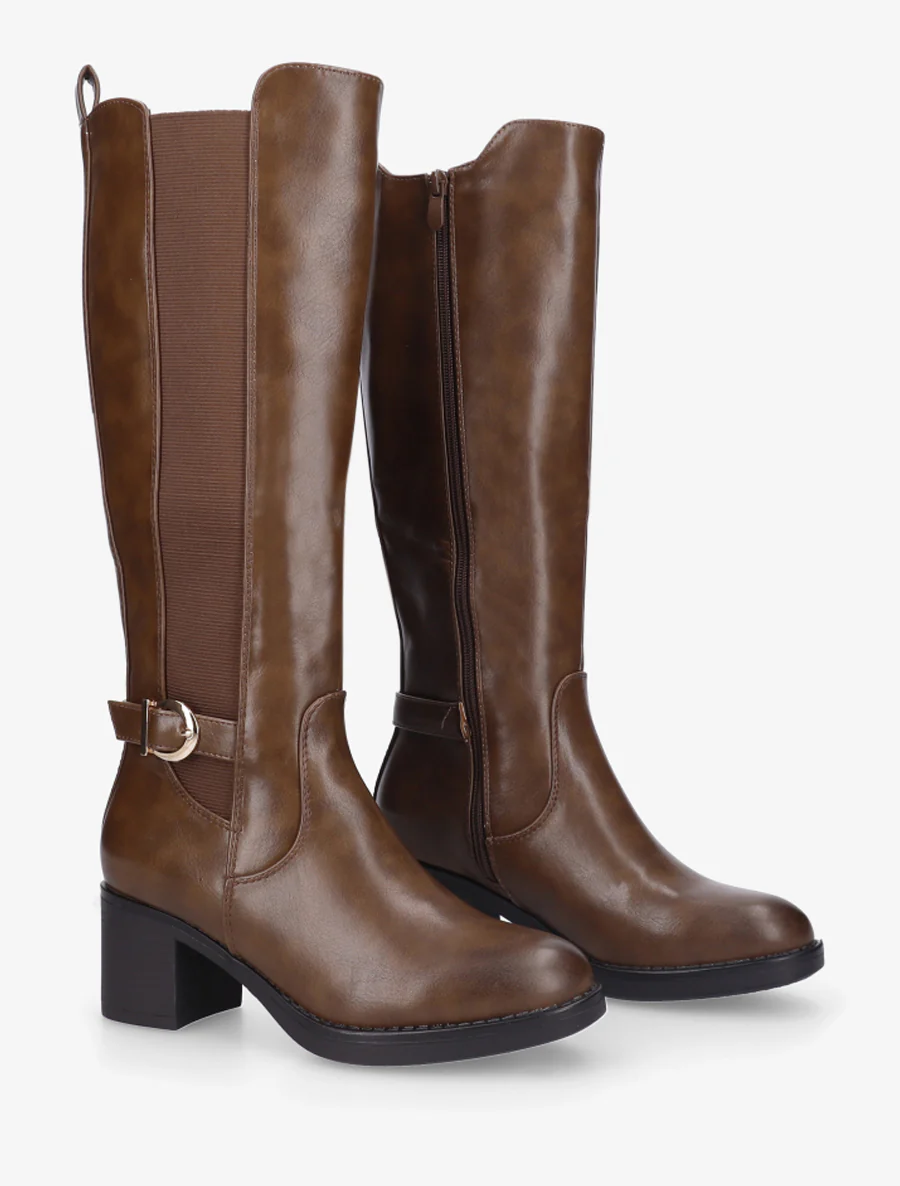 Elastische laarzen met imitatie riem - Bruin - Image 4