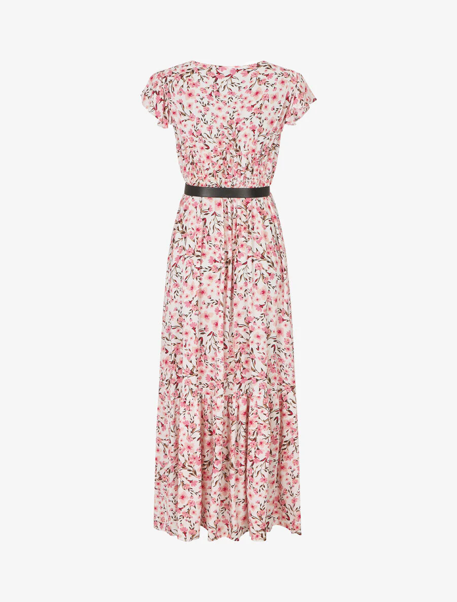 Elastische lange jurk met bloemenprint en borduursels - Wit - Image 2