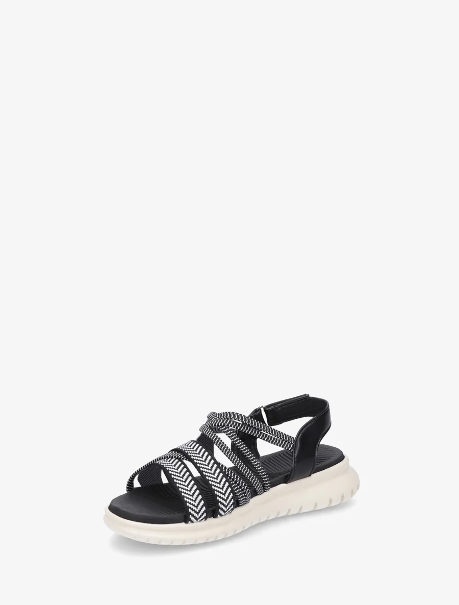 Elastische platte sandalen met klittenband. - Zwart - Image 3