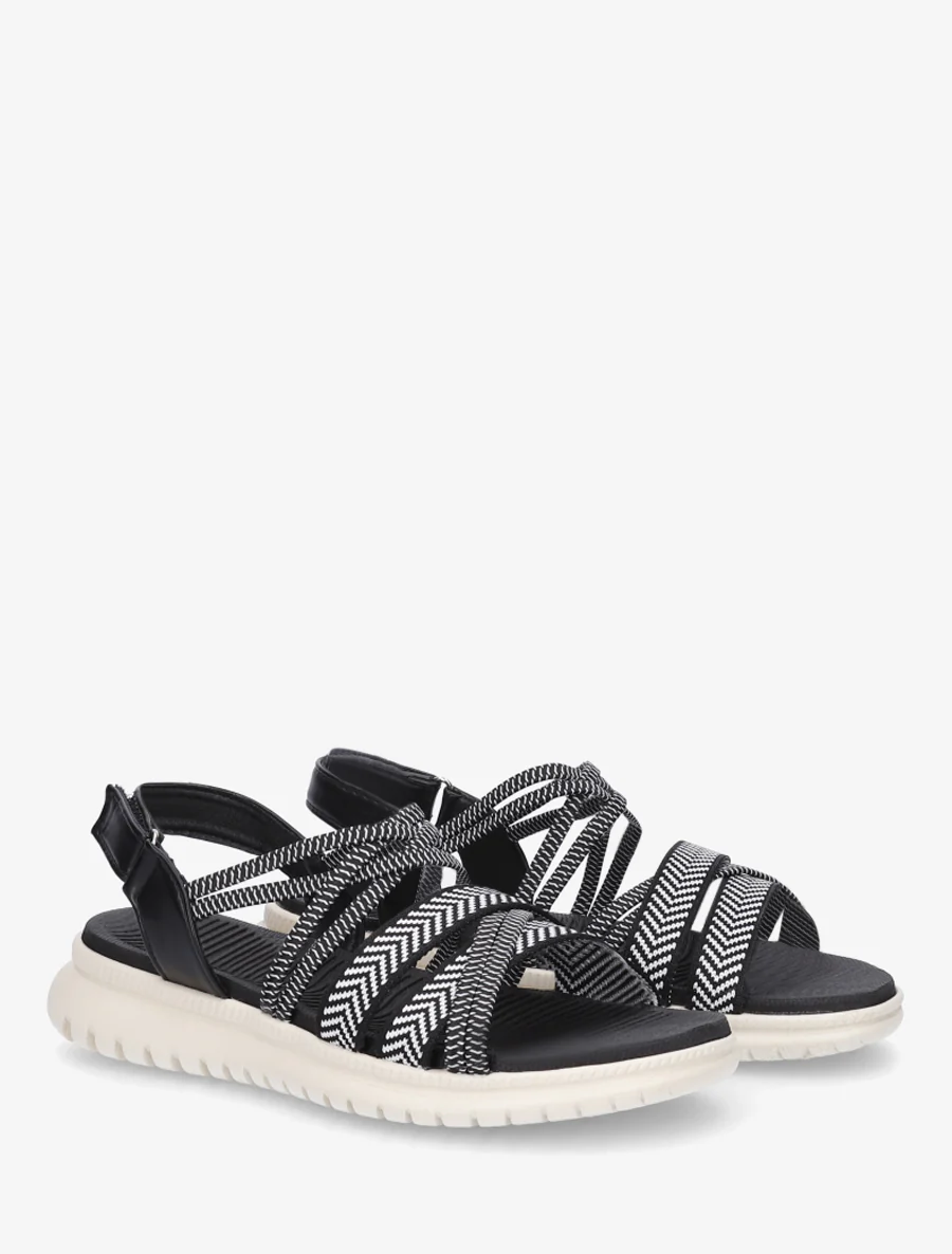 Elastische platte sandalen met klittenband. - Zwart - Image 4