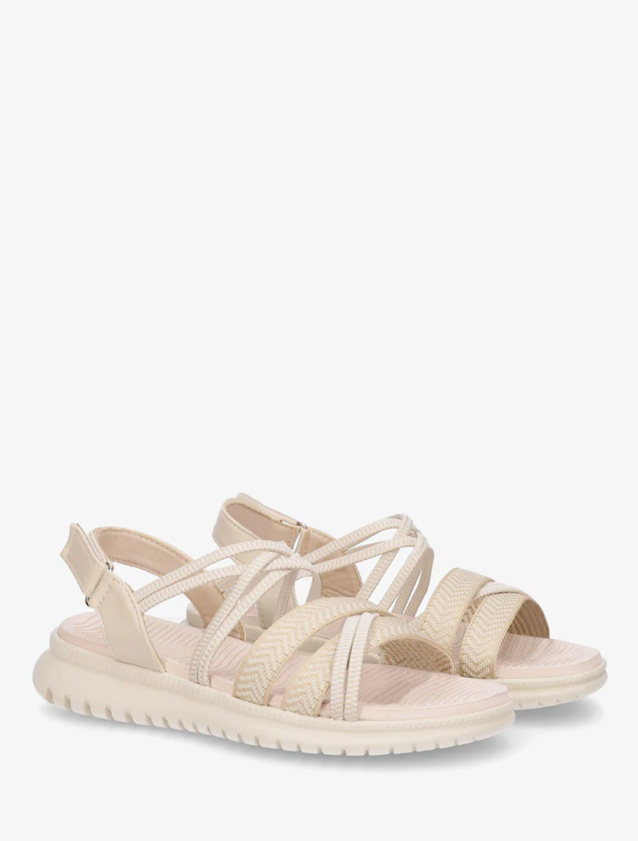 Elastische platte sandalen met klittenband. - Beige - Image 4