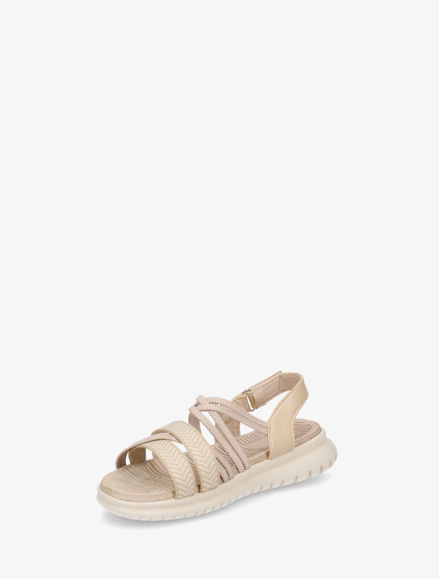 Elastische platte sandalen met klittenband. - Donker beige - Image 3