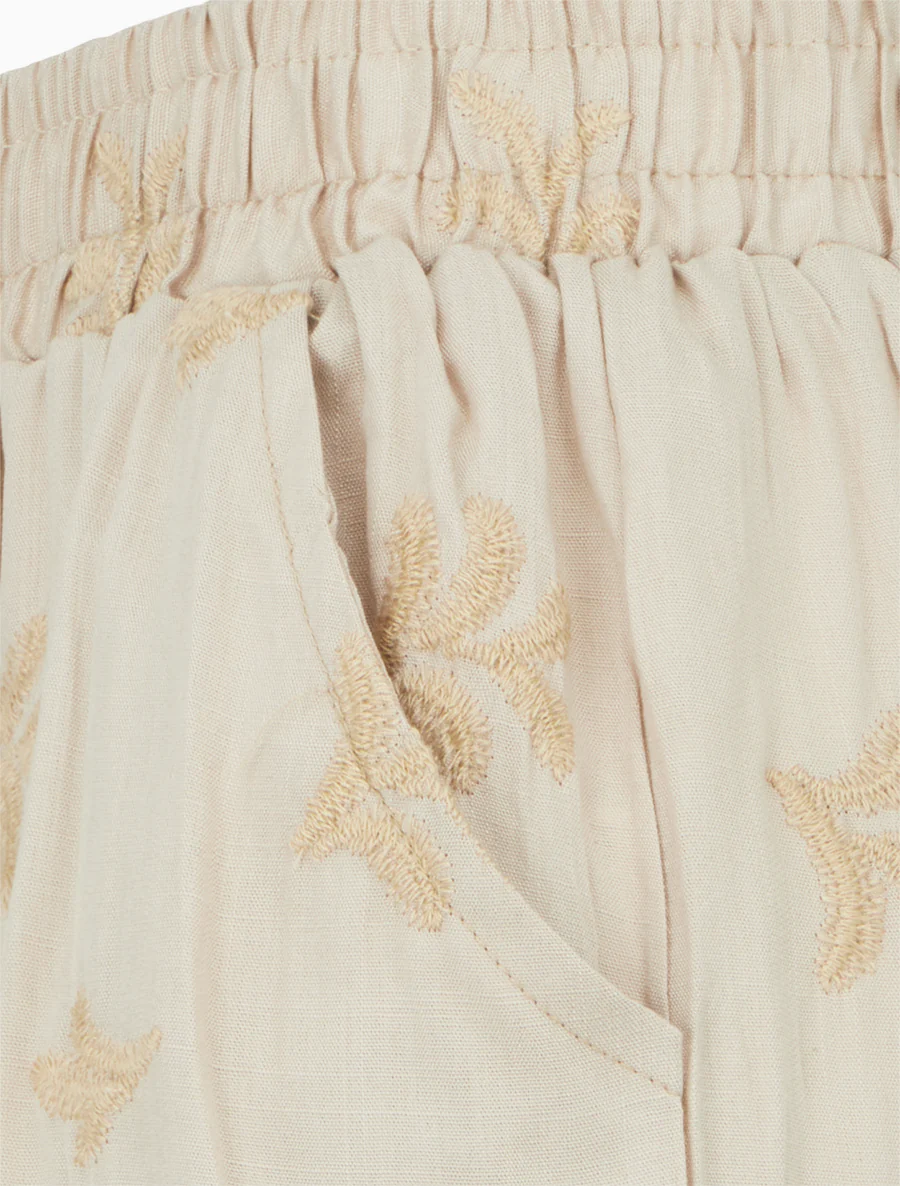 Elastische rechte korte broek met fantasieborduursels - Beige - Image 3