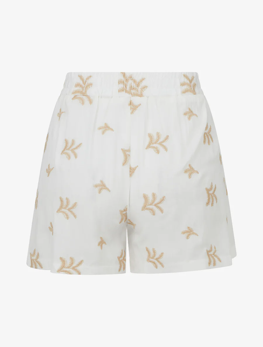 Elastische rechte korte broek met fantasieborduursels - Wit - Image 2