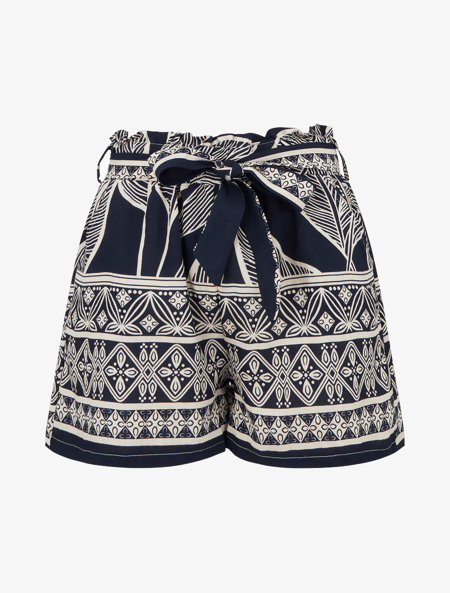 Elastische rechte short met gestileerde bladenprint - Marine