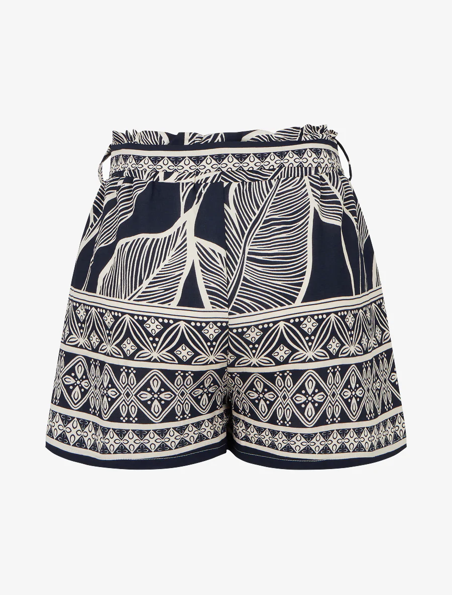 Elastische rechte short met gestileerde bladenprint - Marine - Image 2