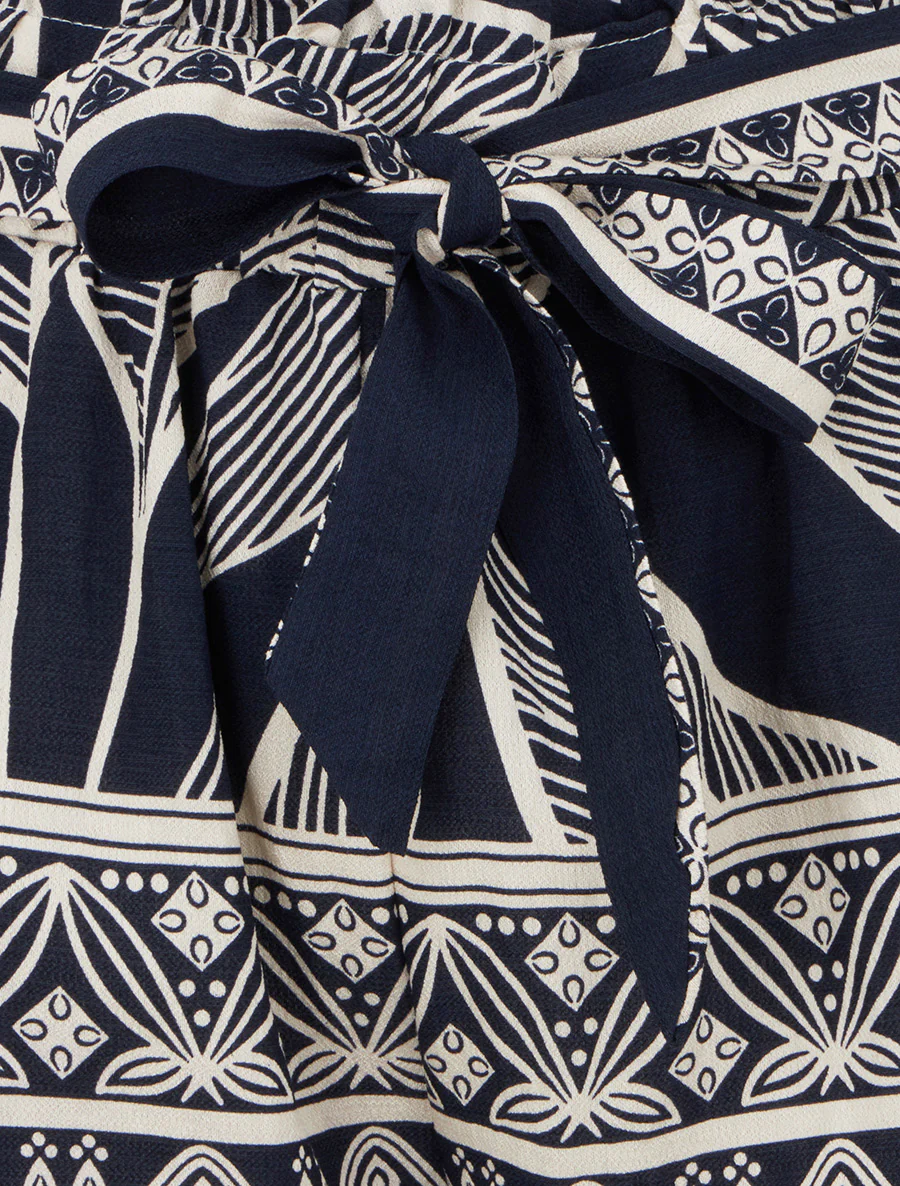Elastische rechte short met gestileerde bladenprint - Marine - Image 3