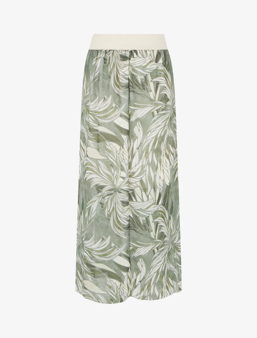 Elastische rok met bladdessin - Kaki - Image 2