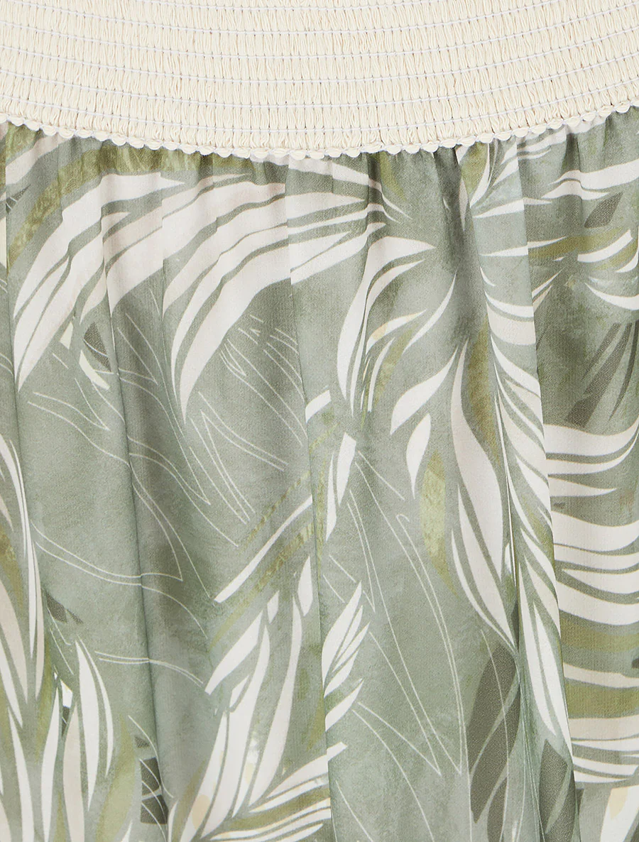 Elastische rok met bladdessin - Kaki - Image 3