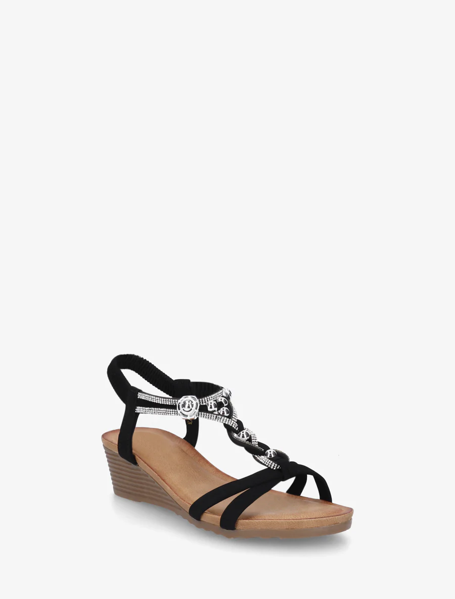 Elastische sandalen met juwelen en strass. - Zwart - Image 2