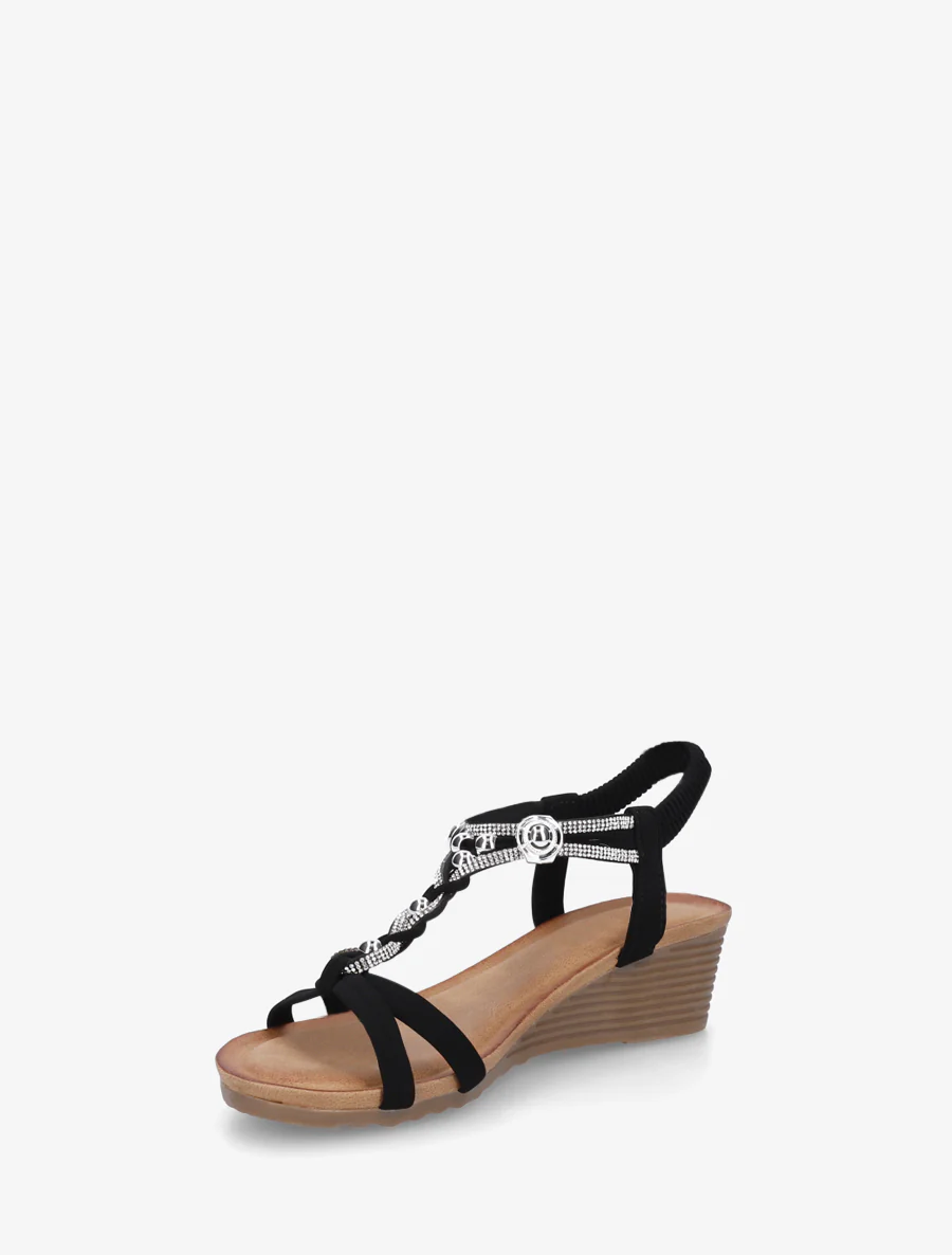 Elastische sandalen met juwelen en strass. - Zwart - Image 3