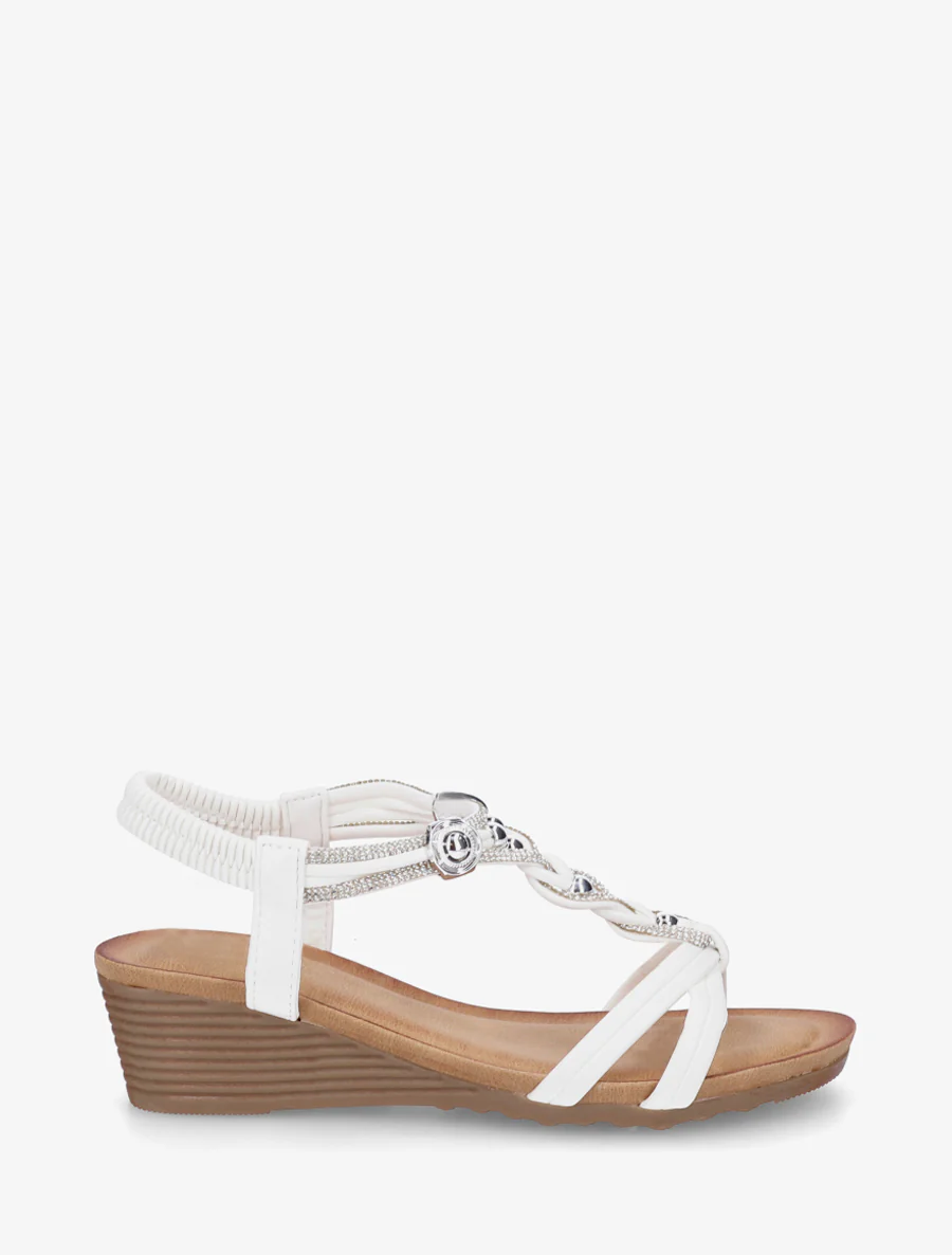 Elastische sandalen met juwelen en strass. - Wit
