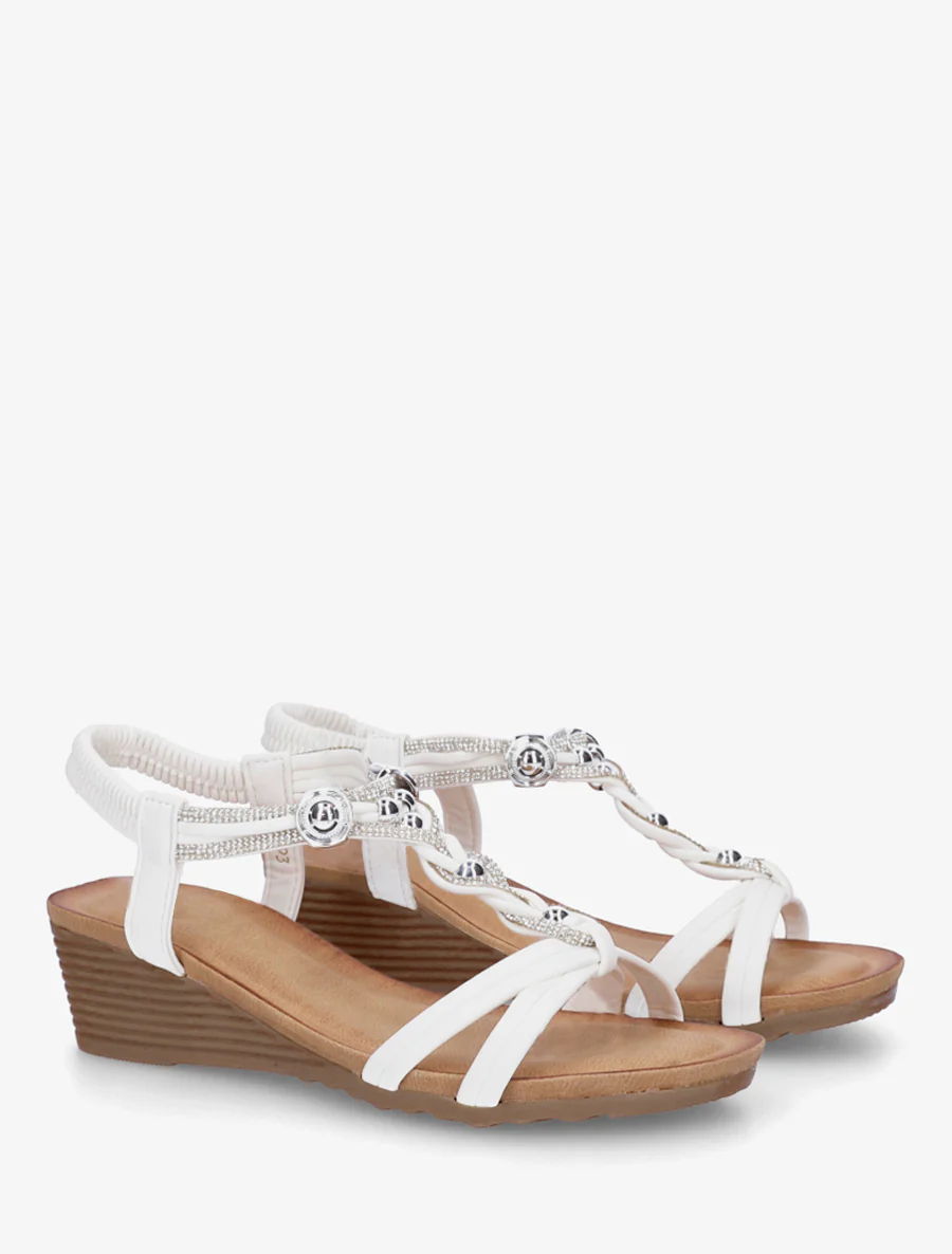 Elastische sandalen met juwelen en strass. - Wit - Image 4