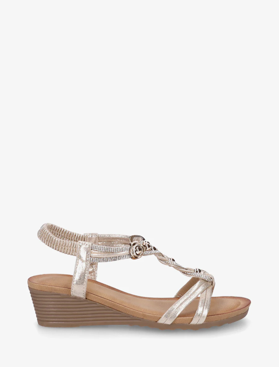Elastische sandalen met juwelen en strass. - Goud