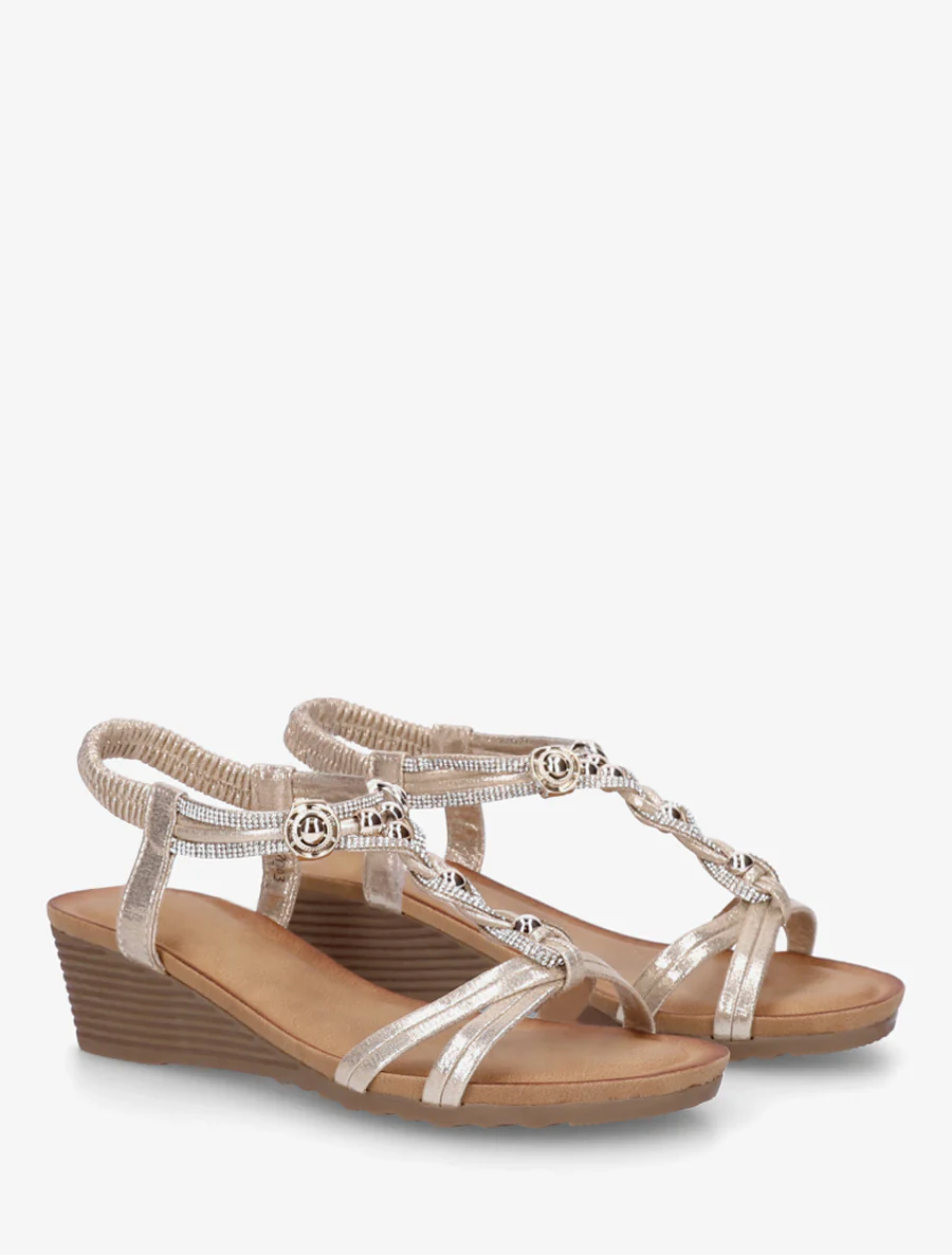 Elastische sandalen met juwelen en strass. - Goud - Image 4