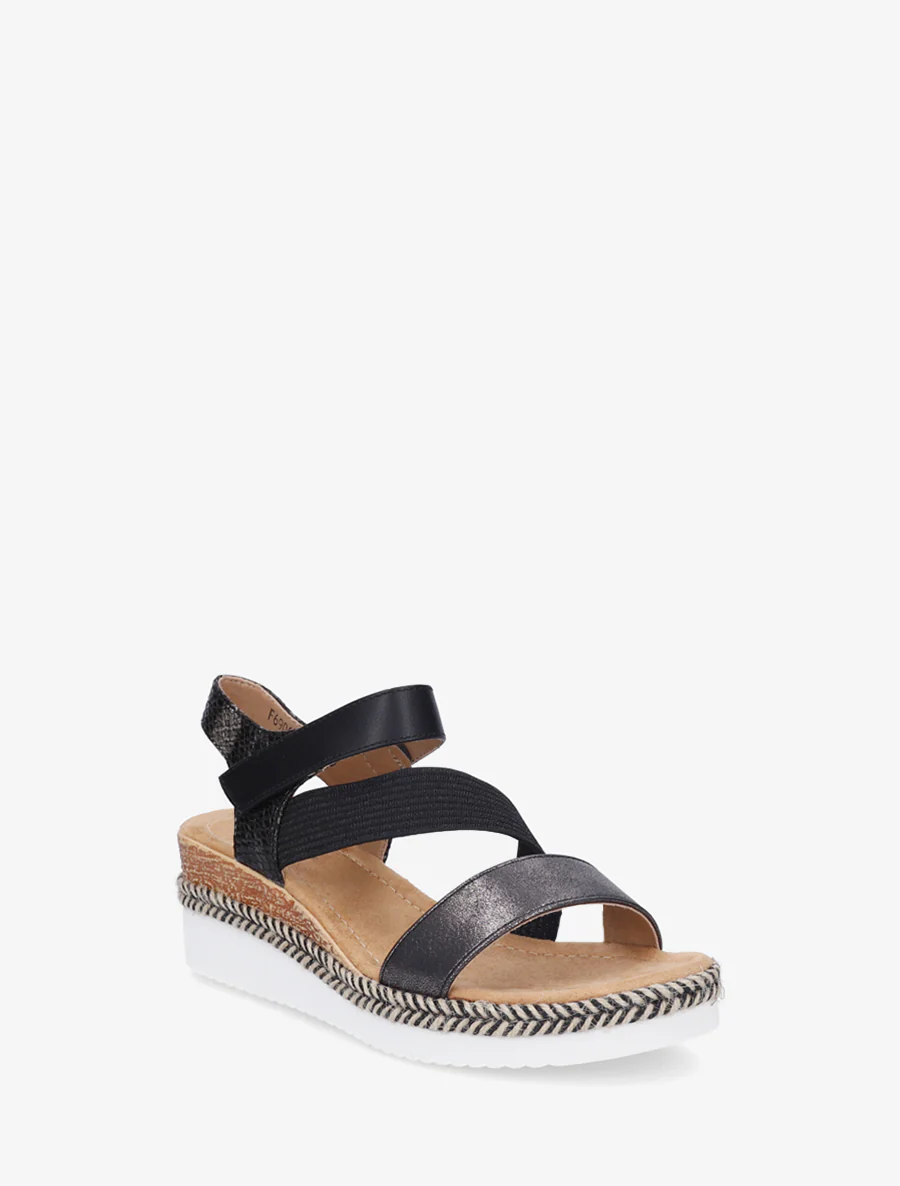 Elastische sleehaksandalen met klittenband - Zwart - Image 2