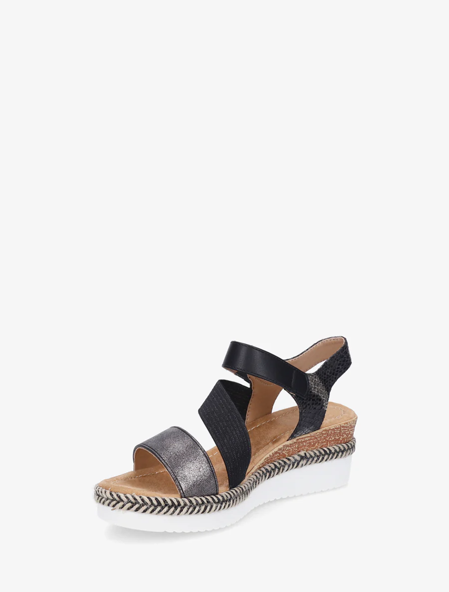 Elastische sleehaksandalen met klittenband - Zwart - Image 3