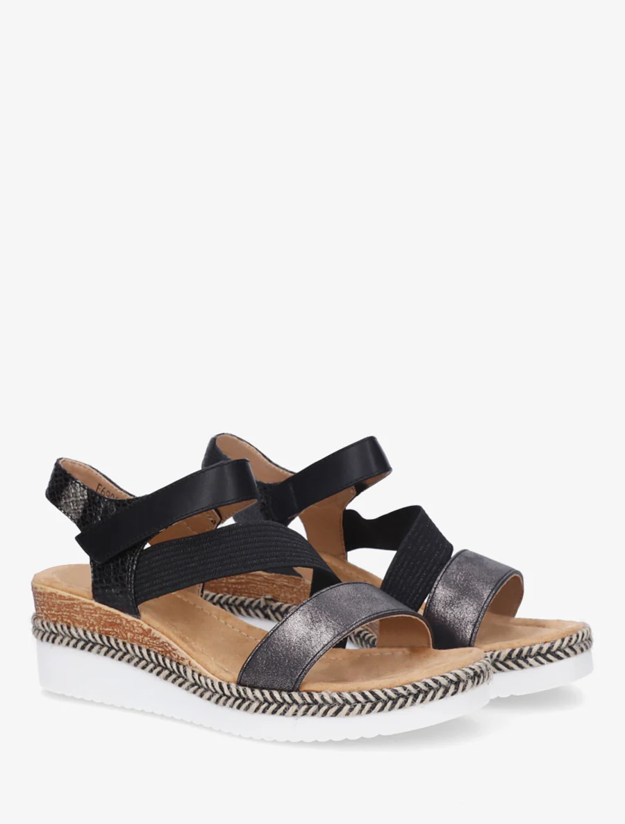 Elastische sleehaksandalen met klittenband - Zwart - Image 4