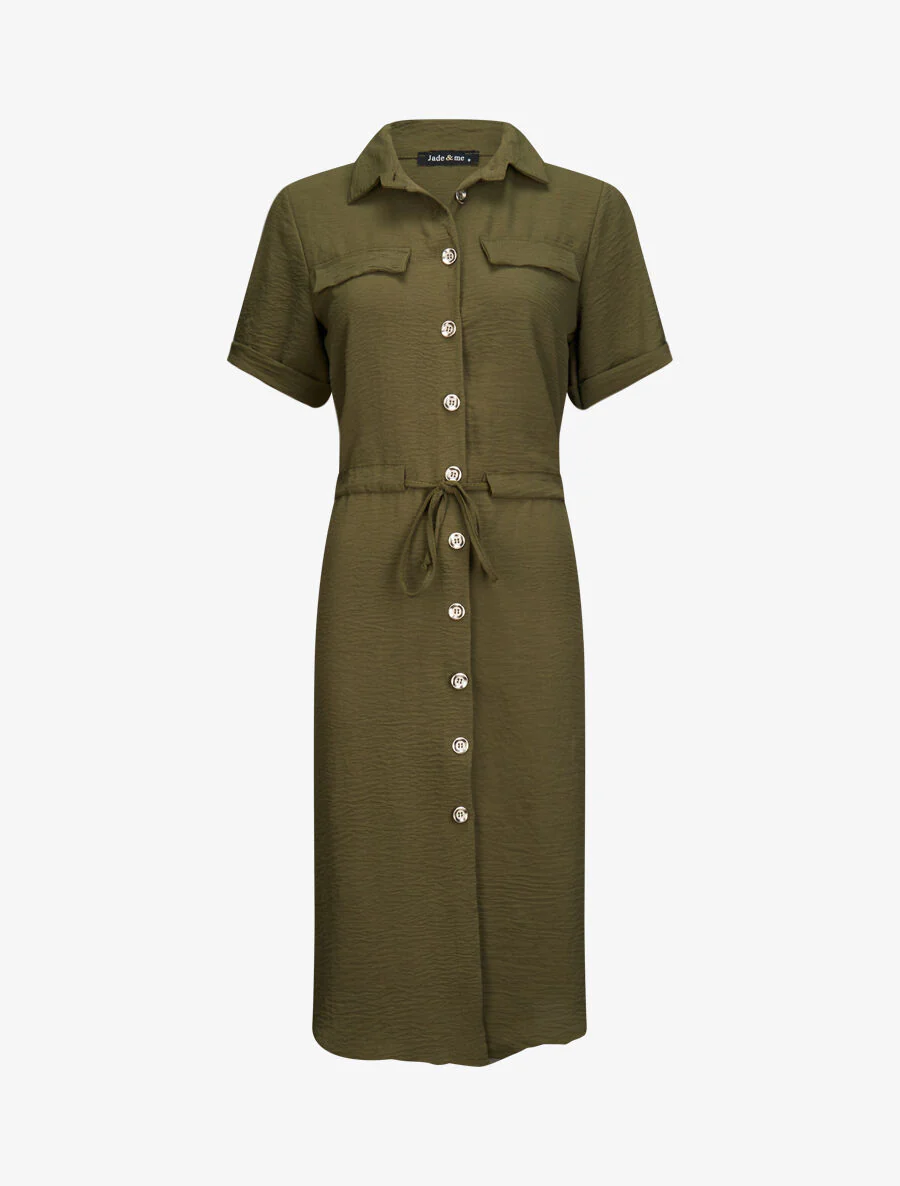 Elastische taille shirtjurk - Kakigroen