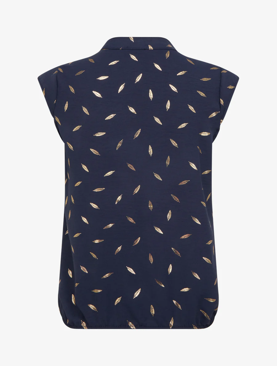 Elastische top met iriserende verenprint. - Marine - Image 2