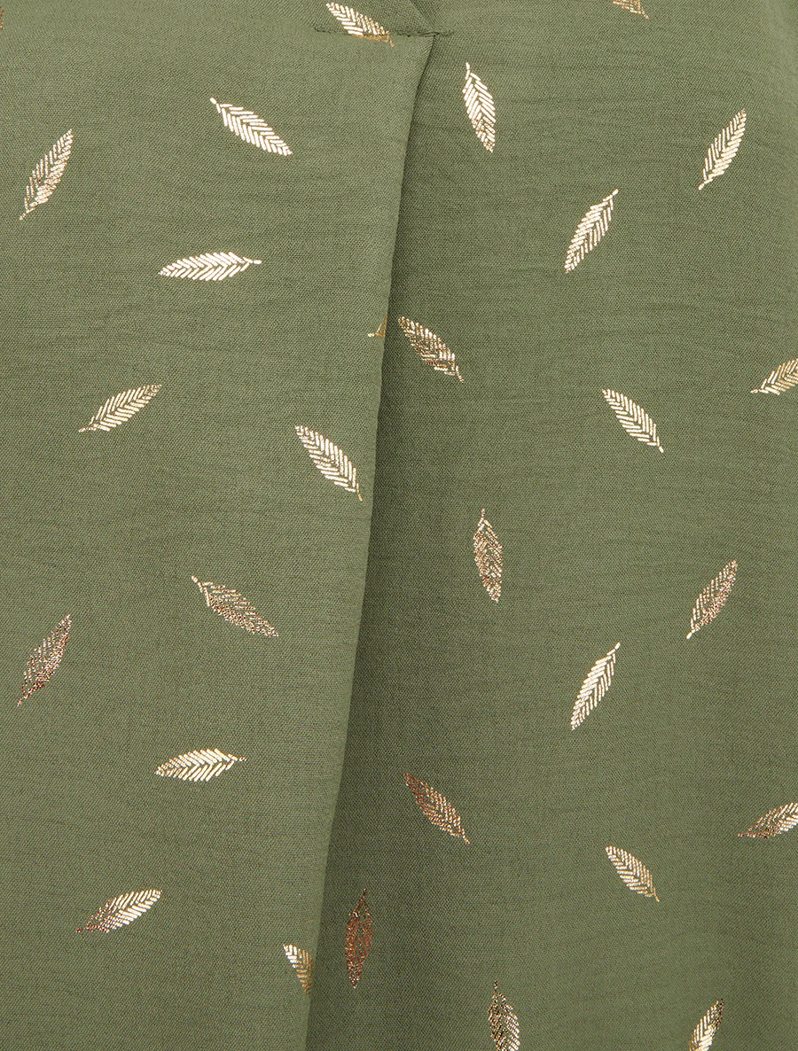 Elastische top met iriserende verenprint. - Kaki - Image 3