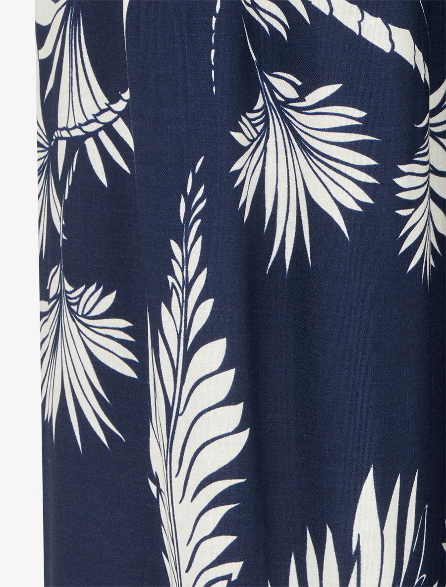 Elastische vloeiende broek met bladerprint - Marine - Image 3