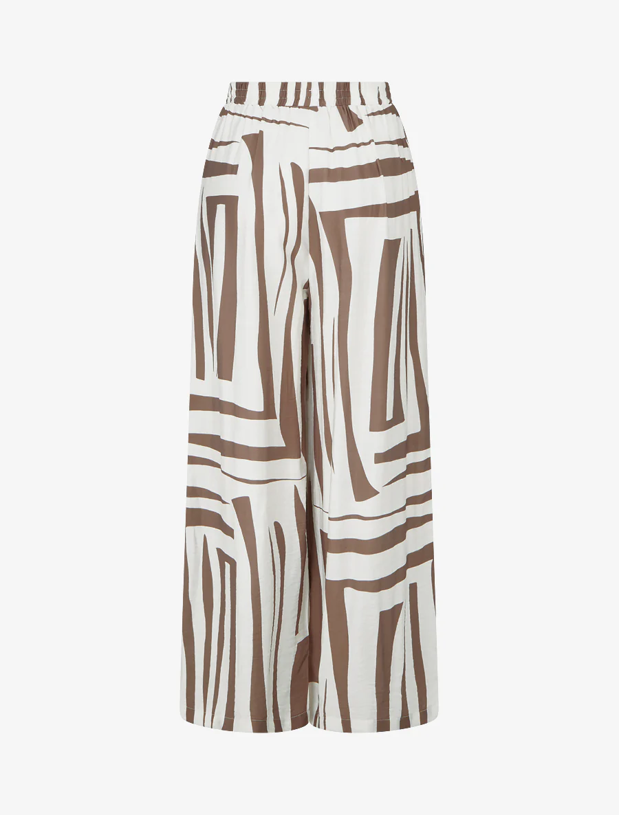 Elastische wijde broek met grafische print - Bruin - Image 2