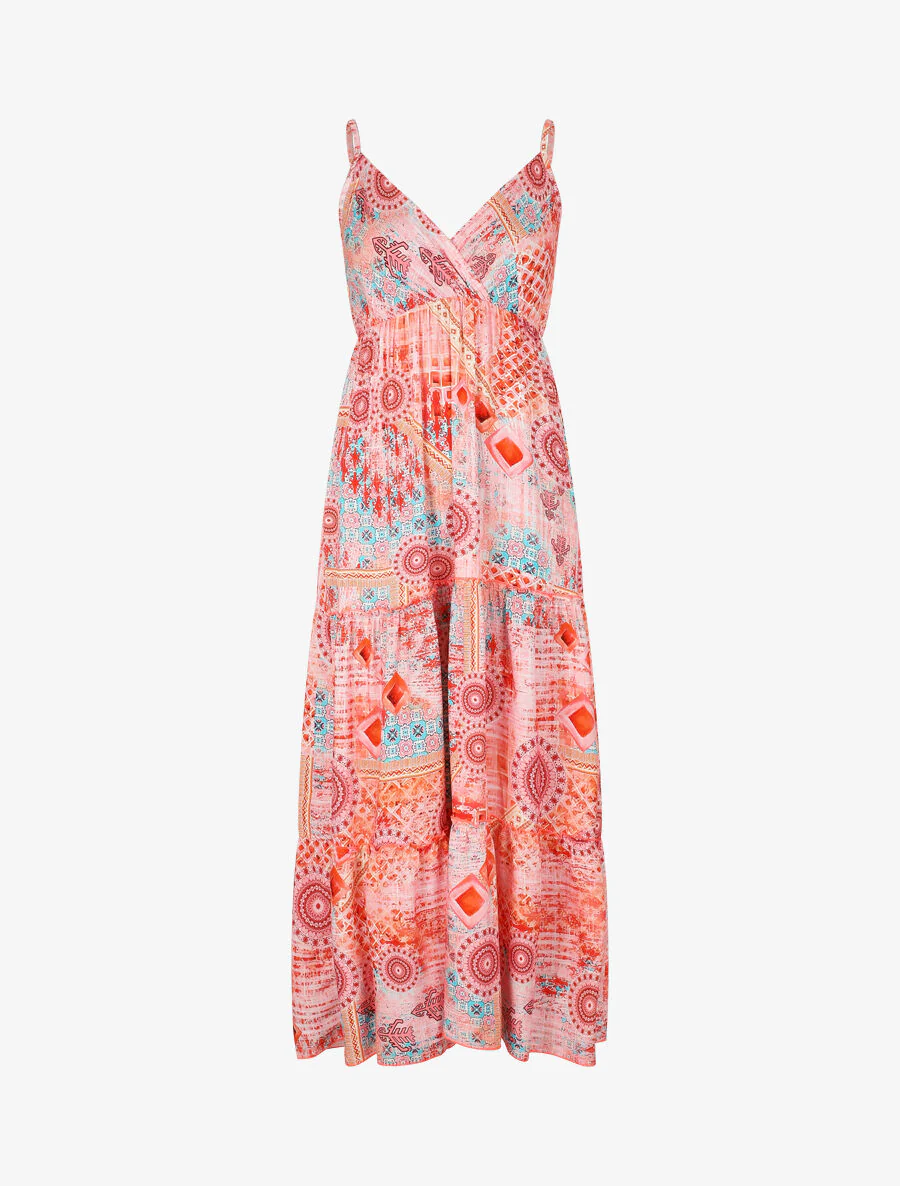 Empire lange jurk met mozaïekprint - Roze