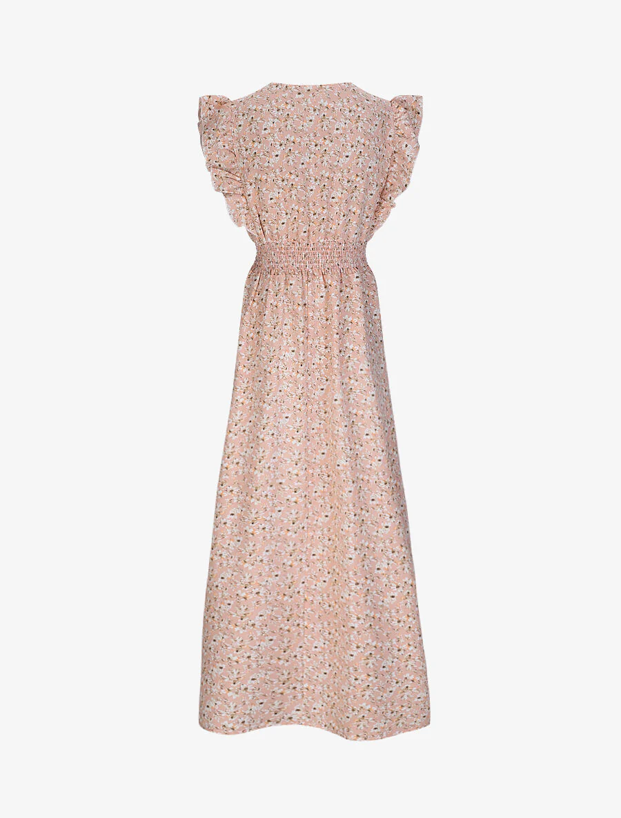 Empire lange jurk met schouder vleugels met kersenbloesem print - Roze - Image 2