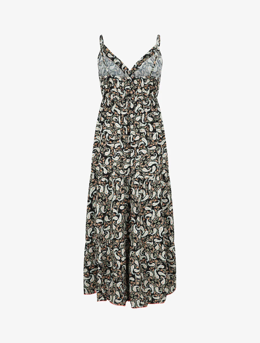 Empire lange jurk met sjaalprint - Zwart - Image 2